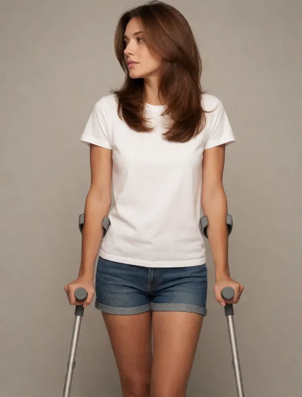 standing with a pair of underarm crutches by krea 2