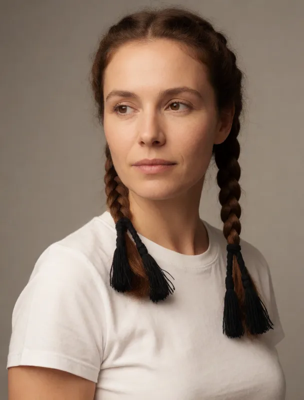 braids tied with black wool tullma tassels by krea 2