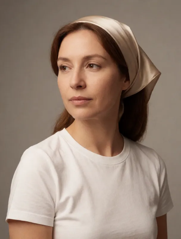 hair under a loose silk headscarf by krea 2