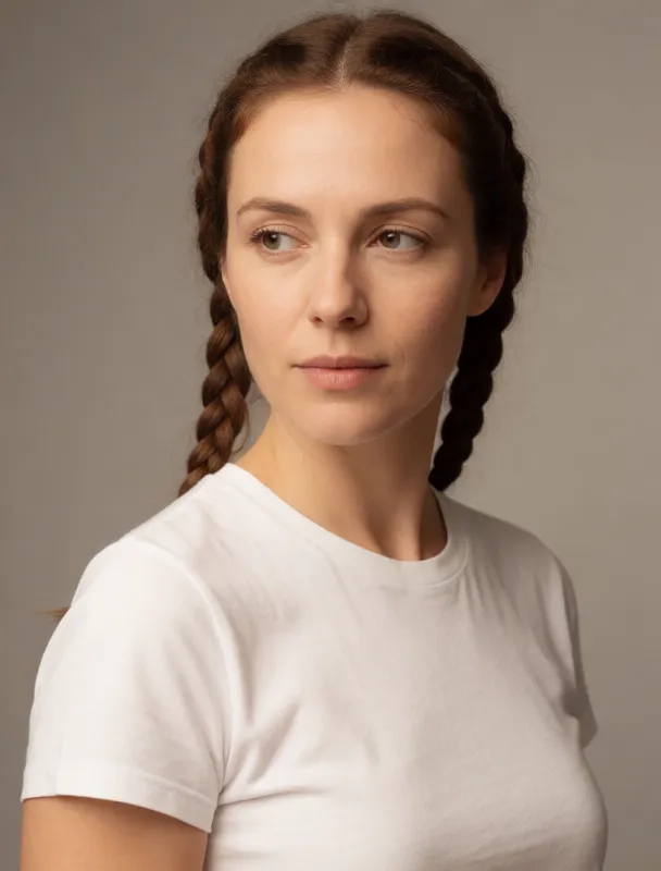 thin side braids framing her face by krea 2
