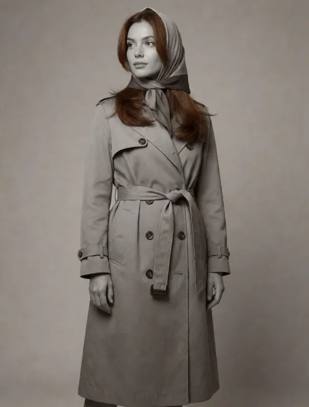 belted trench coat with a headscarf by krea 2