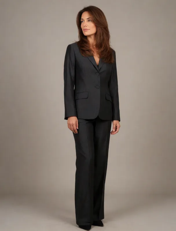 charcoal pantsuit with a silk shell by krea 2