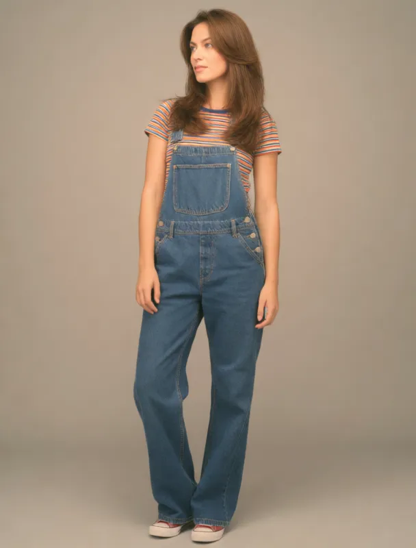 denim overalls with a striped tee by krea 2