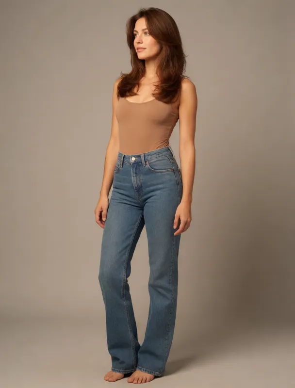 fitted bodysuit with high waisted jeans by krea 2