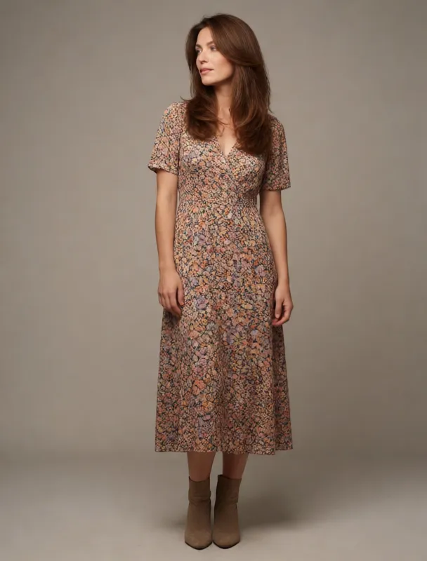 floral midi dress with ankle boots by krea 2