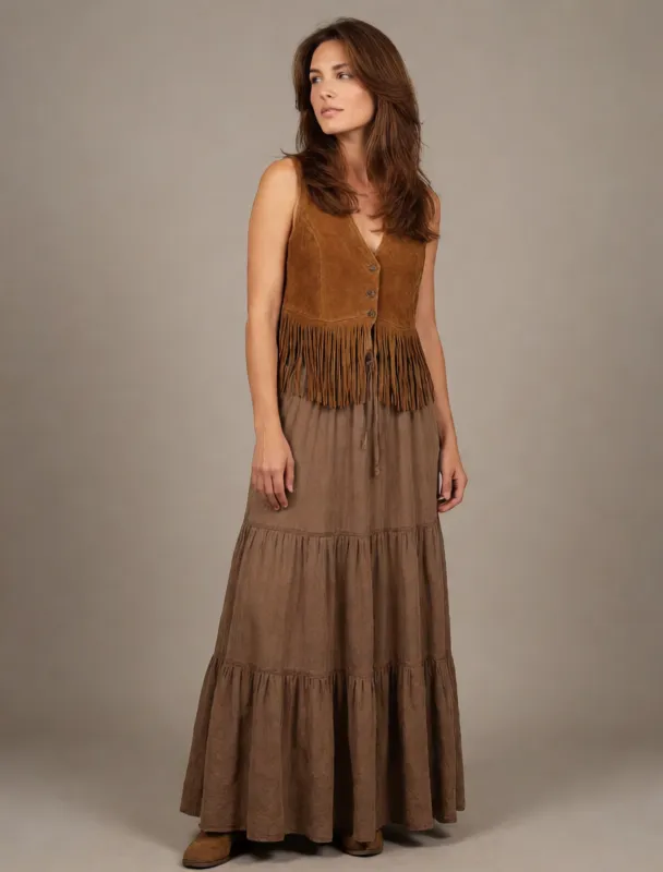 fringed suede vest with a boho maxi skirt by krea 2
