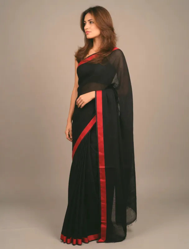 haku patasi black sari with red border by krea 2