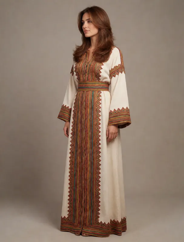kabyle dress with zigzag trim and fouta by krea 2