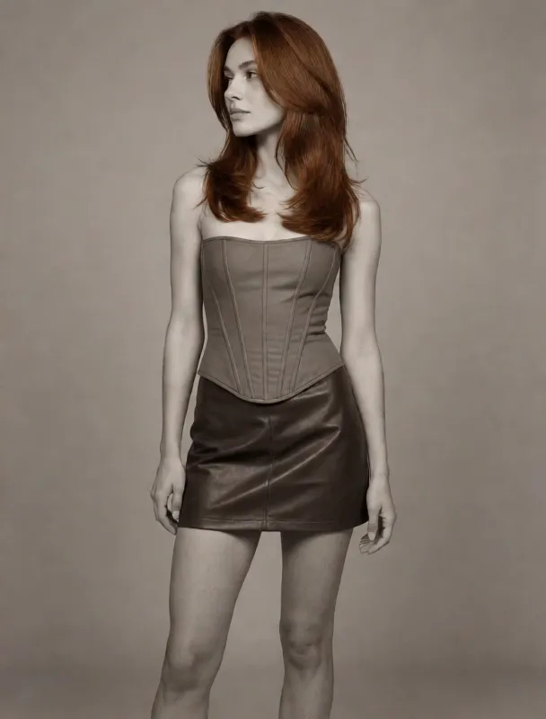 leather mini skirt with a corset top by krea 2