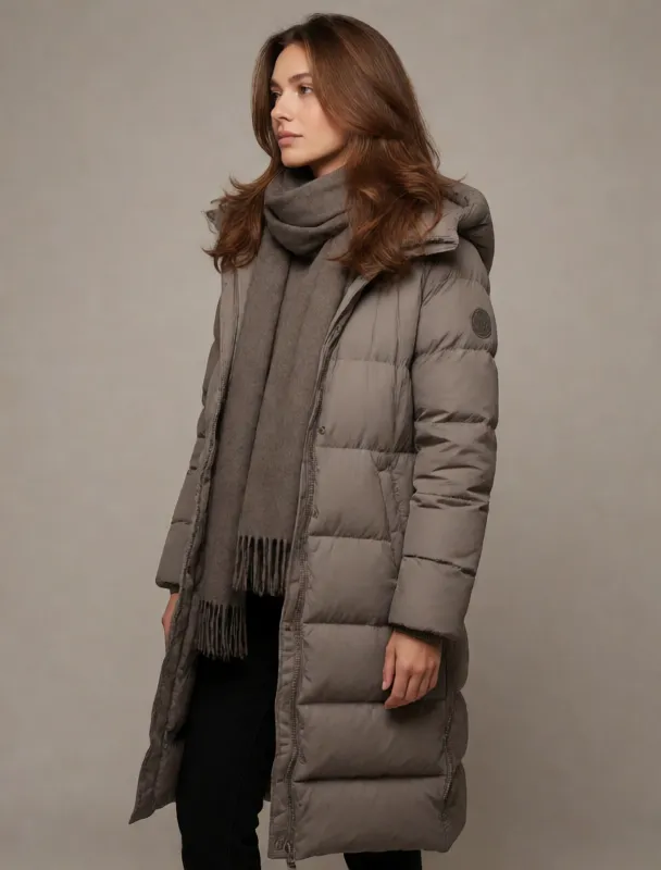 long puffer coat with a wool scarf by krea 2