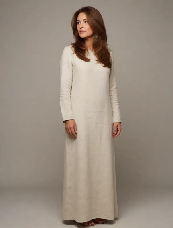 long sleeve linen maxi dress by krea 2
