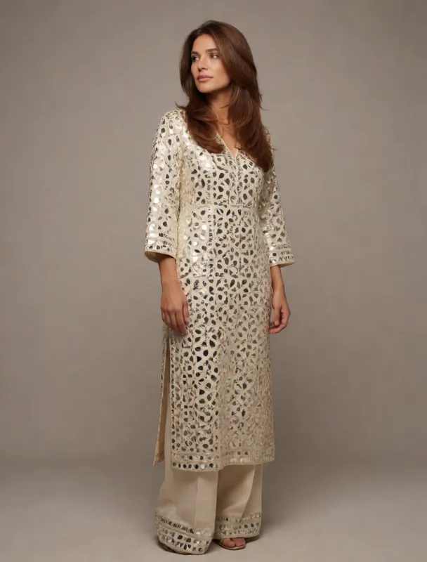 mirrorwork firaq dress over partug trousers by krea 2