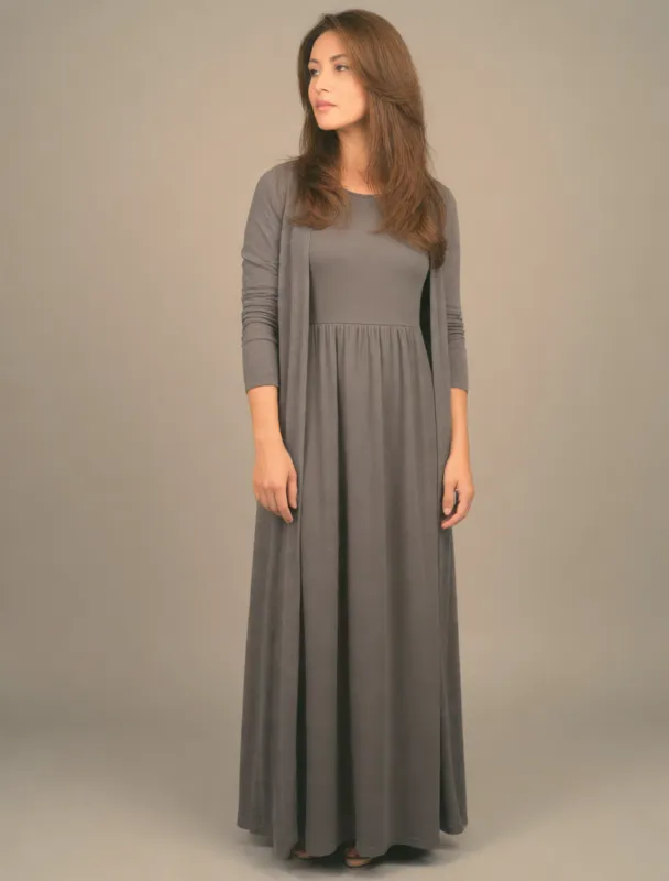 modest maxi dress with a cardigan by krea 2