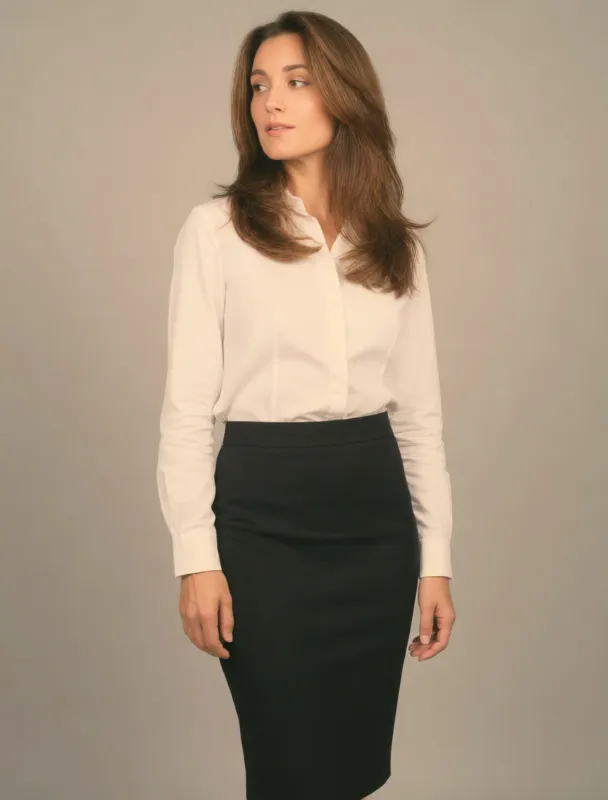 pencil skirt with a crisp white shirt by krea 2