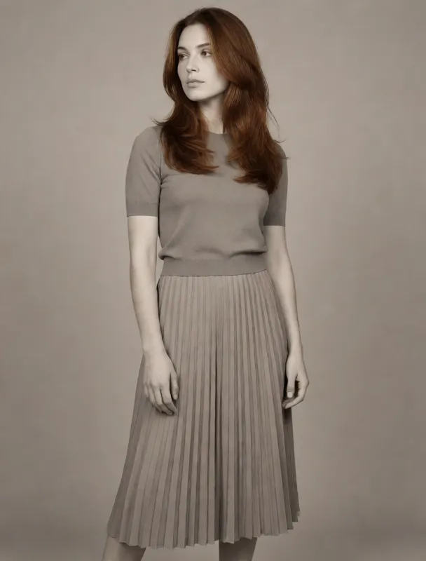 pleated midi skirt with a knit top by krea 2