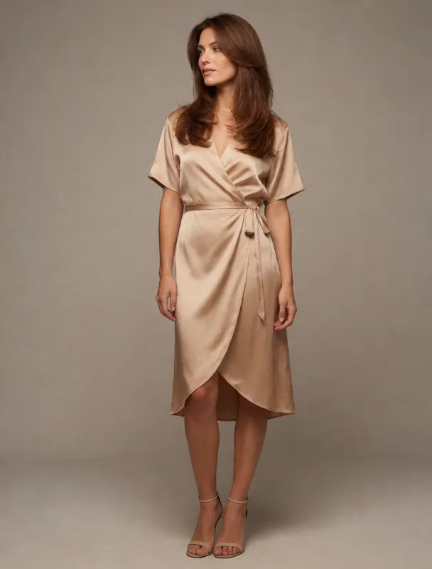 silk wrap dress with strappy heels by krea 2