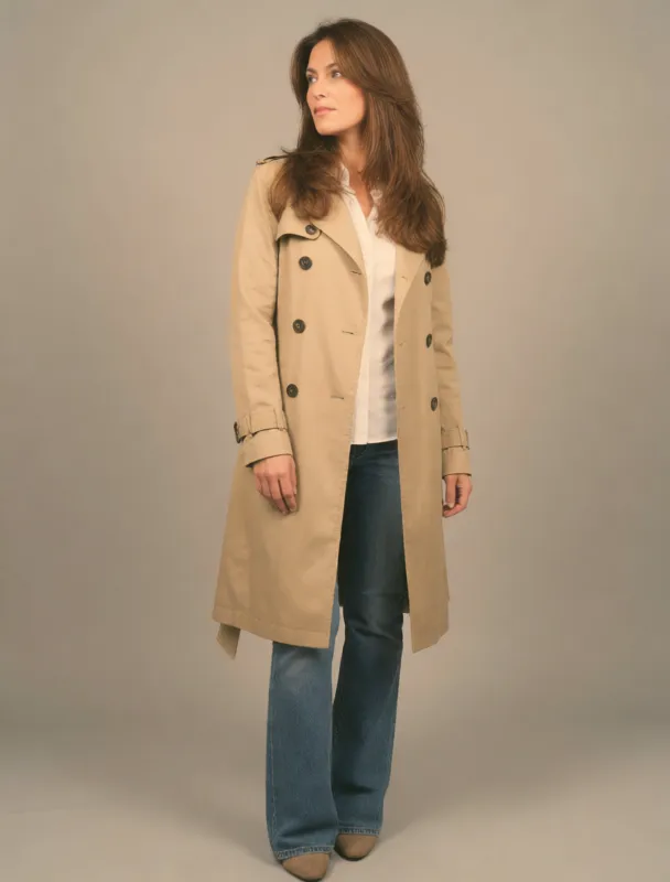 trench coat with a white shirt and jeans by krea 2