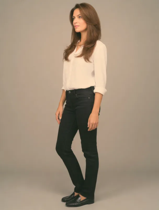 white shirt with dark jeans and loafers by krea 2