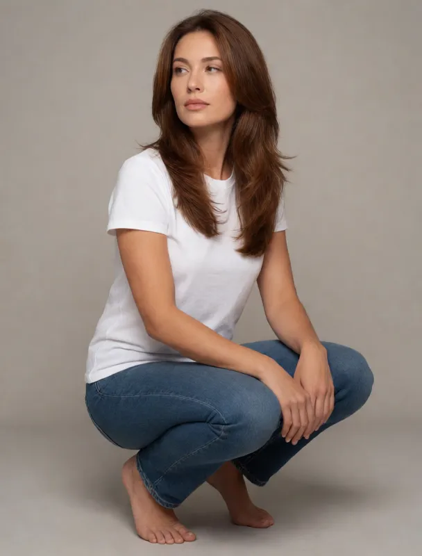 in a deep squat with her heels flat on the floor by krea 2