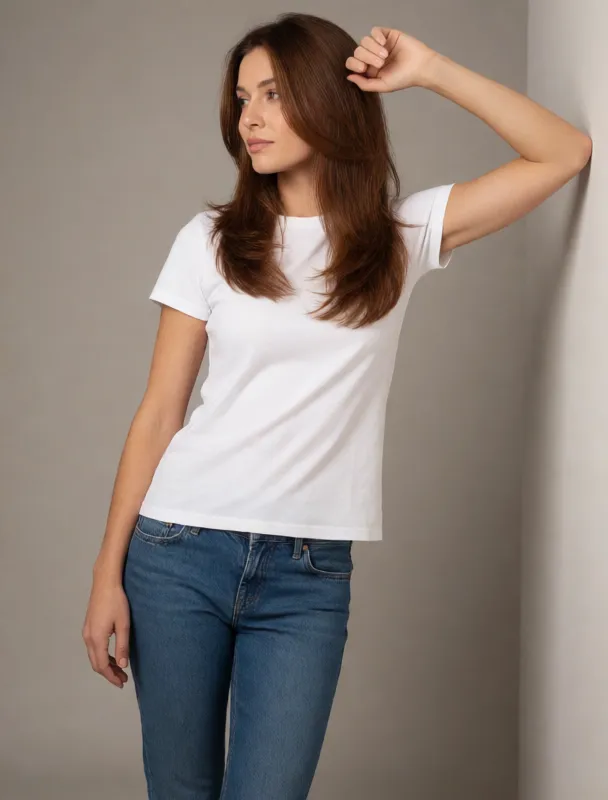 leaning against a wall with one forearm resting above her head by krea 2