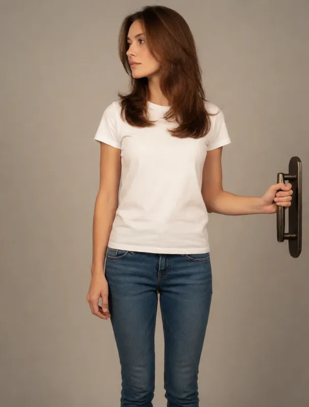pulling a heavy door handle with both hands by krea 2