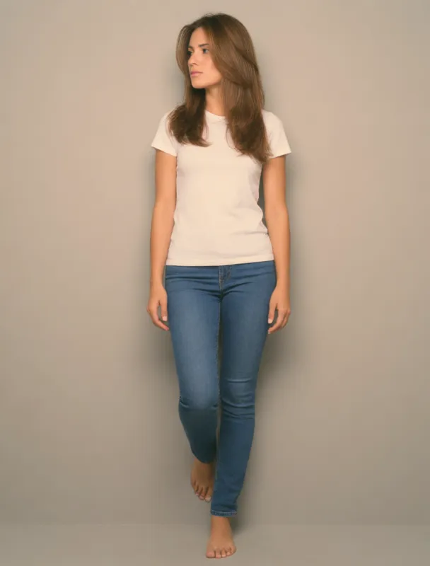 standing with one foot flat against the wall behind her by krea 2