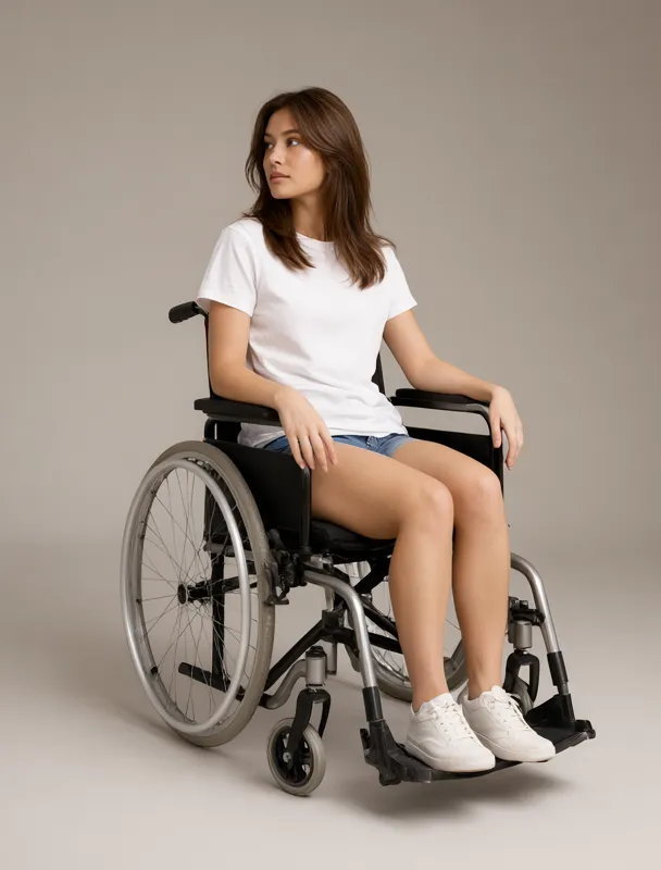 sitting in a lightweight manual wheelchair by qwen image 2.1