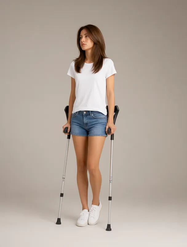 standing with a pair of forearm crutches by qwen image 2.1