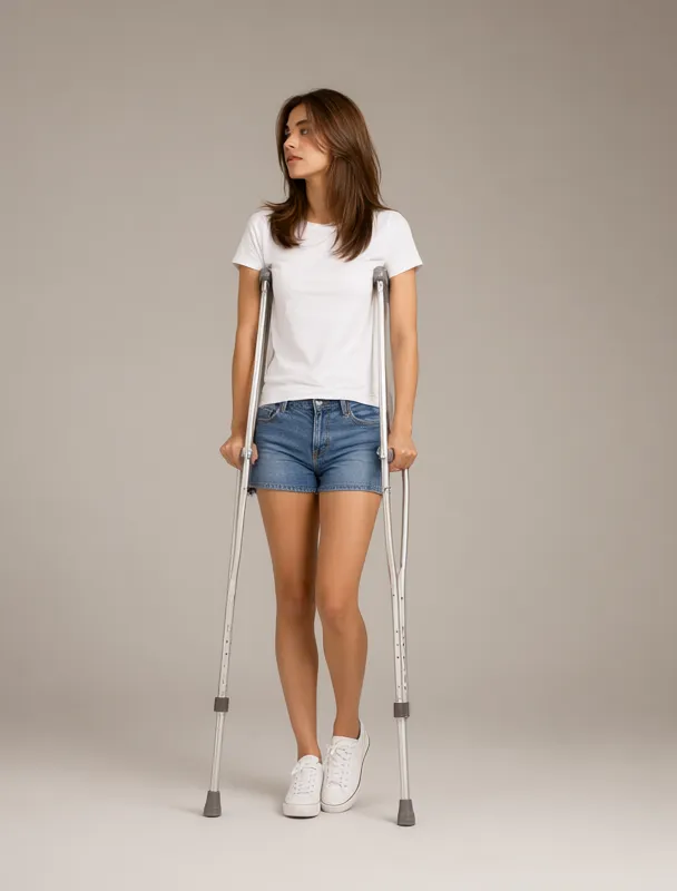 standing with a pair of underarm crutches by qwen image 2.1