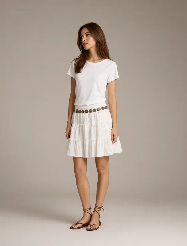 tiered skirt with a coin belt by qwen image 2.1