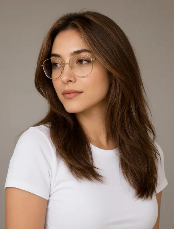gold octagonal wire glasses by qwen image 2.1
