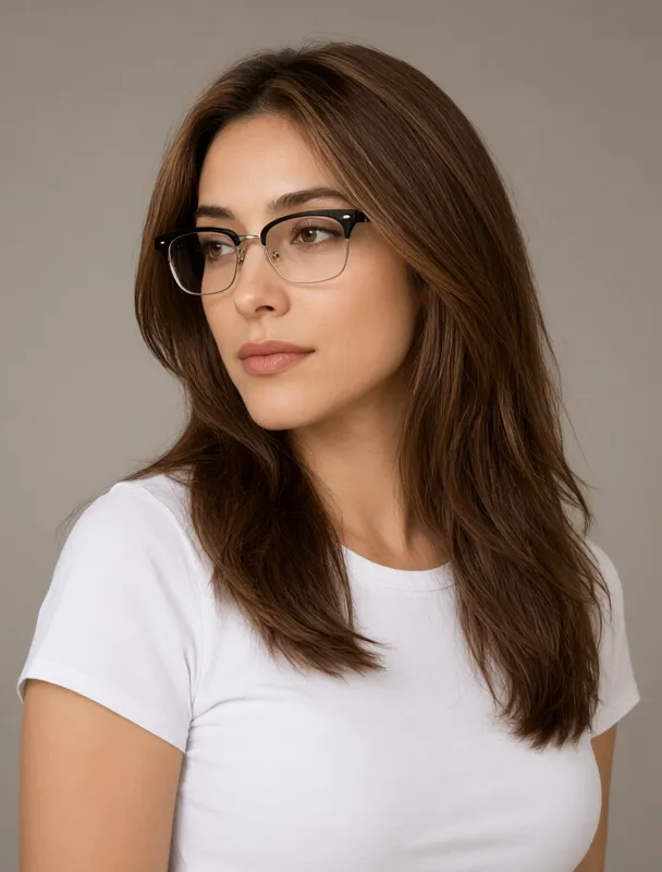 half rim browline glasses by qwen image 2.1