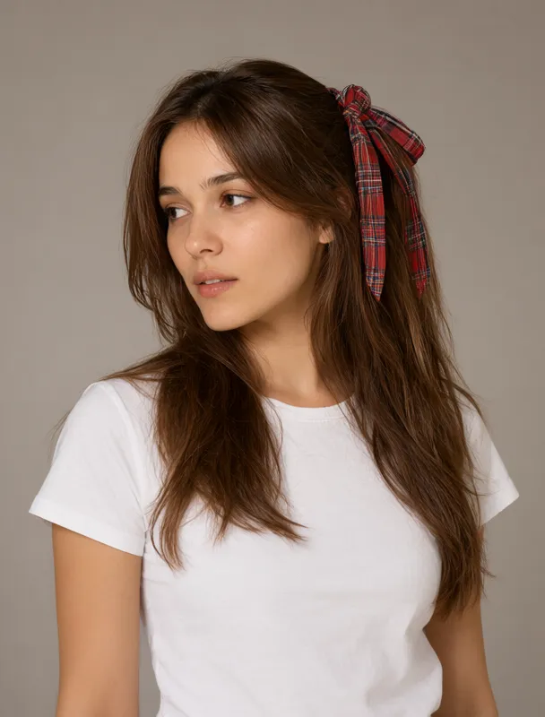 tartan hair ribbon by qwen image 2.1