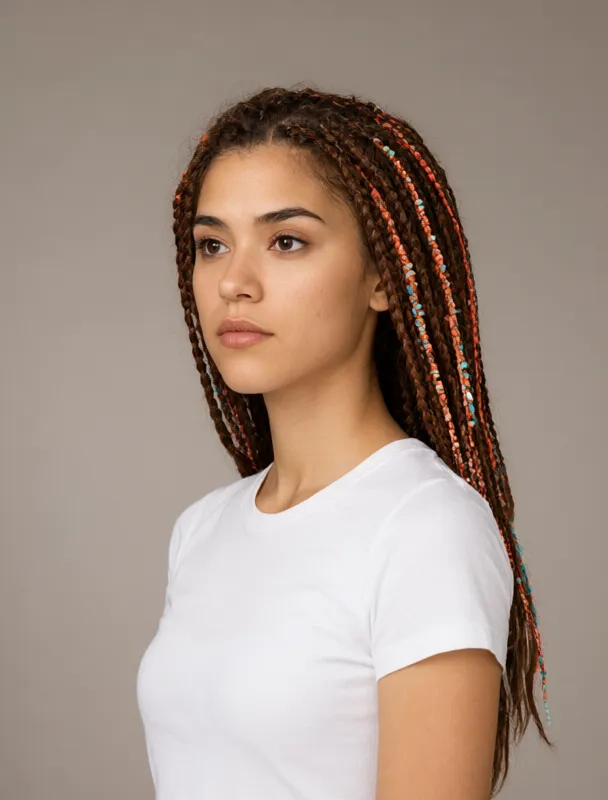 braids strung with coral and turquoise by qwen image 2.1