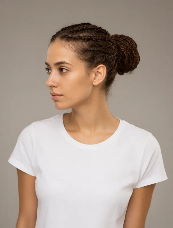cornrows ending in a bun by qwen image 2.1