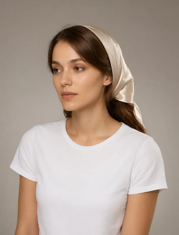 hair under a loose silk headscarf by qwen image 2.1
