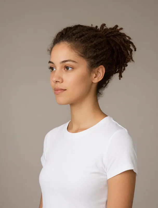 locs piled in an updo by qwen image 2.1