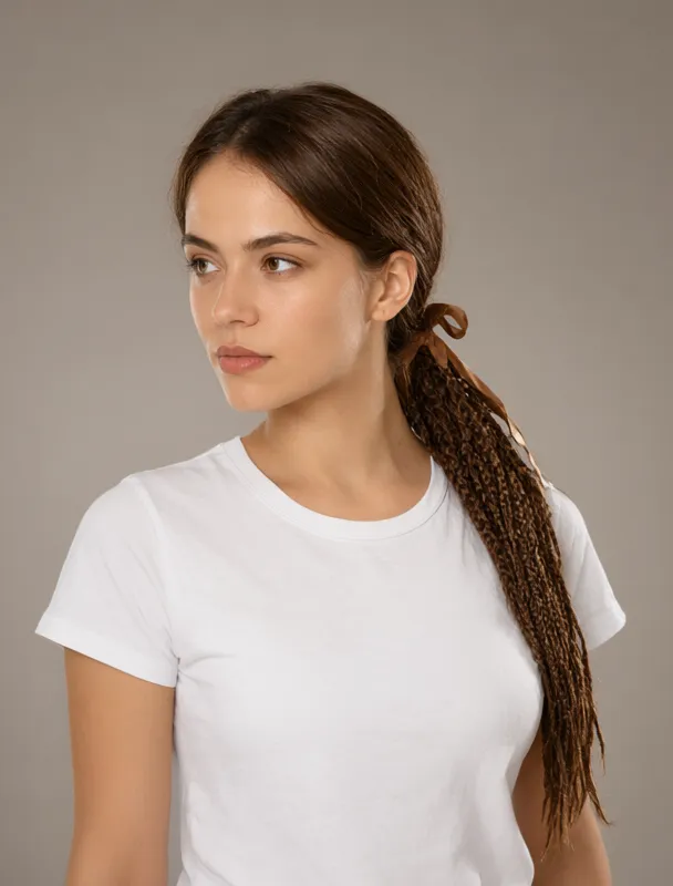 long braid tied with a ribbon by qwen image 2.1