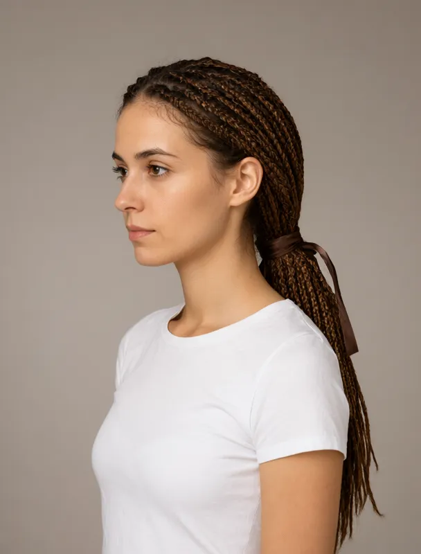 long kosa plait tied with a ribbon by qwen image 2.1