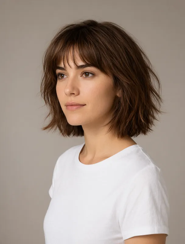 messy french bob with bangs by qwen image 2.1
