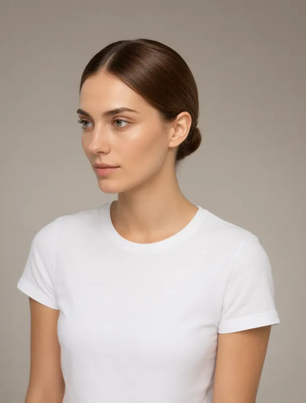 sleek center parted low bun by qwen image 2.1