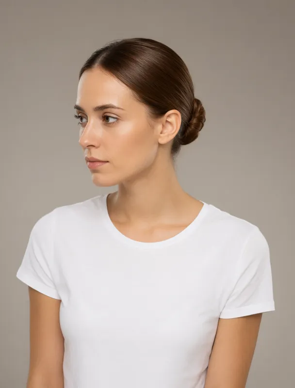 sleek low chignon by qwen image 2.1