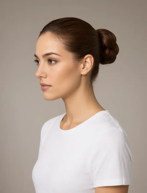 slicked flamenco bun with a caracol curl by qwen image 2.1
