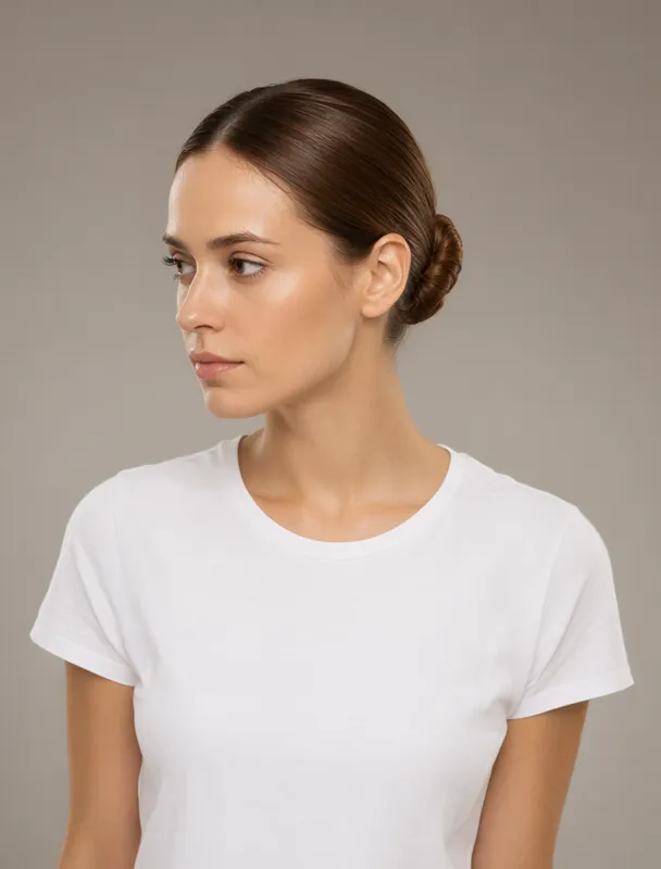 slicked tango low bun by qwen image 2.1