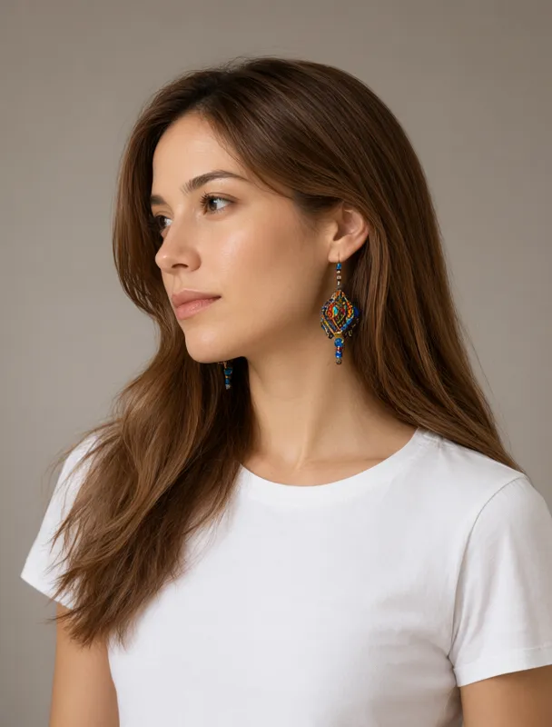 wixarika beaded earrings by qwen image 2.1