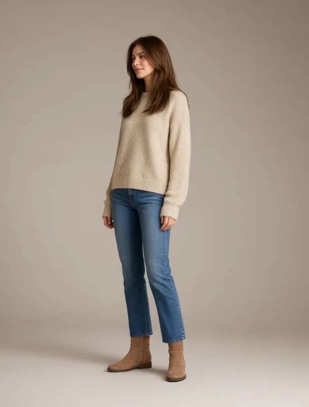 alpaca wool sweater with jeans by qwen image 2.1