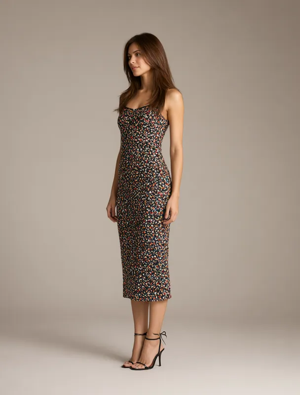beaded midi sheath dress by qwen image 2.1