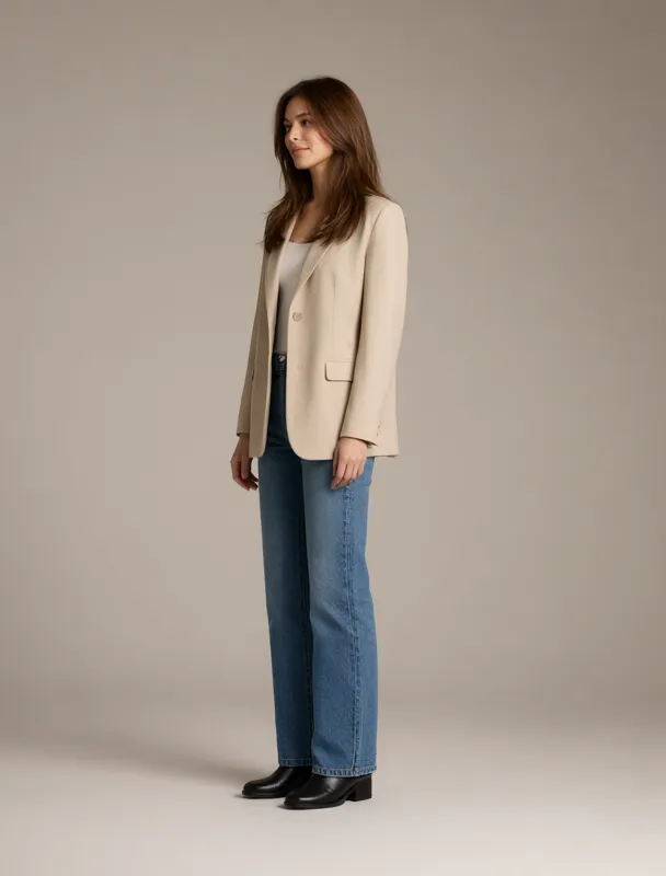 blazer with straight leg jeans by qwen image 2.1