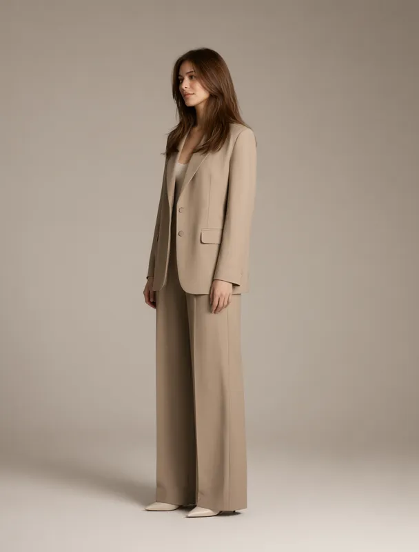 blazer with wide leg trousers by qwen image 2.1