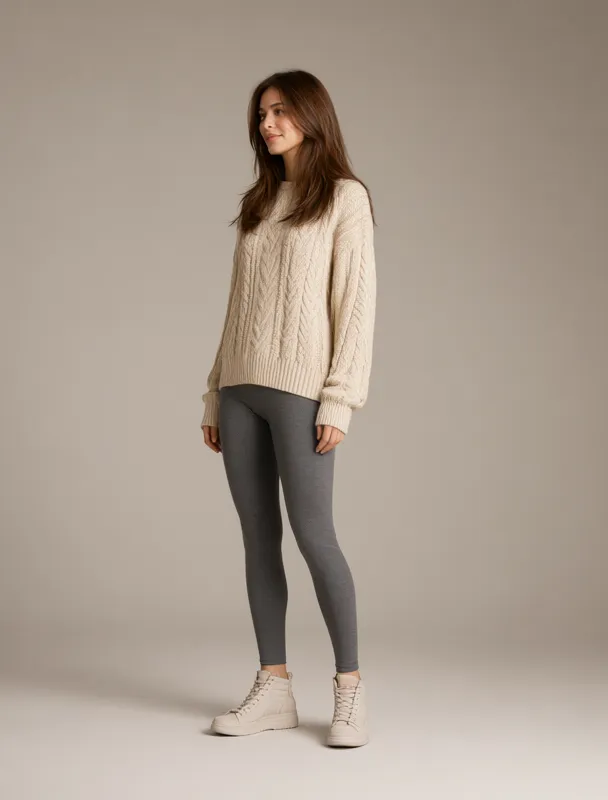 cable knit sweater with thermal leggings by qwen image 2.1
